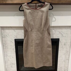 Elie Tahari Tan Sleeveless Dress with Red Trim wool blend